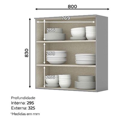 Armário Aéreo 2 Portas 80 Cm Nova York Cinza – Henn