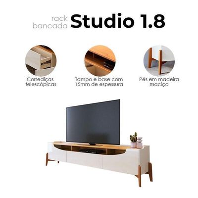 Rack Bancada Studio Com Painel Para Tv Loft 1.8 Off White Nature - Imcal