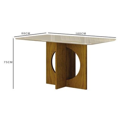Mesa De Jantar Lorena Plus 160x80 Com Vidro Freijó Off White - Leifer Móveis