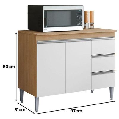 Balcão De Cozinha Ambiente Andréia Com Tampo 100 Cm Amêndoa Branco - Ajl