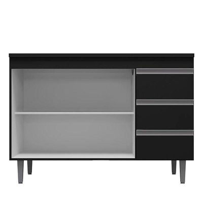 Balcão De Cozinha Andréia Com Tampo 100 Cm Preto Fosco - Ajl