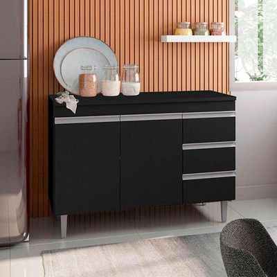 Balcão De Cozinha Andréia Com Tampo 100 Cm Preto Fosco - Ajl