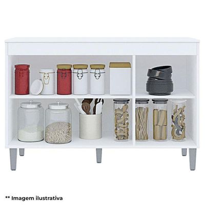 Balcão De Cozinha Ambiente Manu Com Tampo 120cm Amêndoa Branco - Ajl