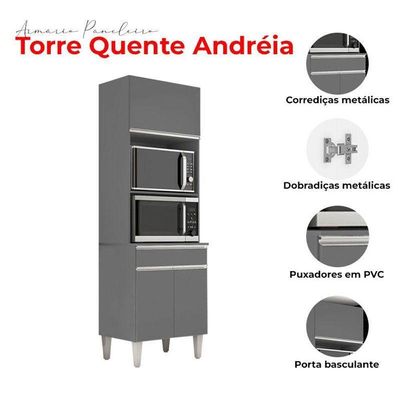 Armário Paneleiro Torre Quente 2 Fornos Andréia Cinza Fosco - Ajl