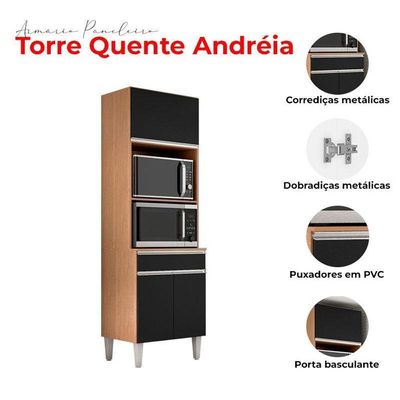 Armário Paneleiro Torre Quente 2 Fornos Andréia Amêndoa Preto - Ajl