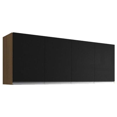 Armário Aéreo Para Cozinha Ambiente Andréia 4 Portas 150 Cm Amendoa Preto - Ajl