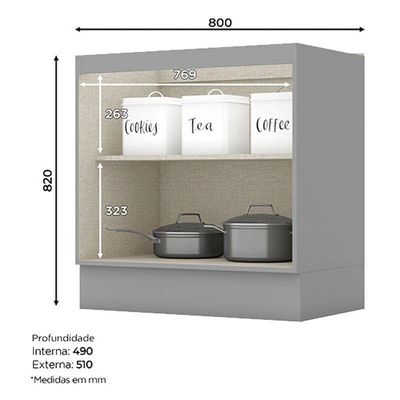 Balcão 2 Portas 80 Cm Nova York Cinza – Henn