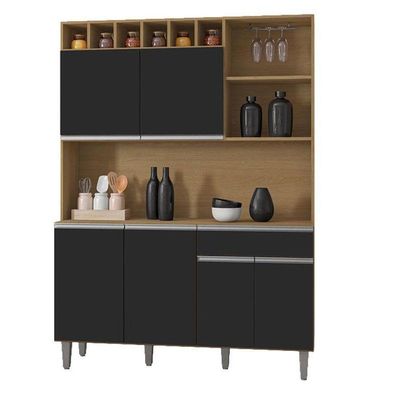 Armário Para Cozinha Kit Alice Amendoa Preto - Ajl