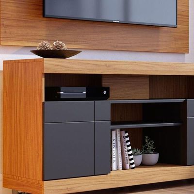 Rack Bancada Ambiente Yara E Painel Para Tv Maia Noce Milano Preto Acetinado – Colibri