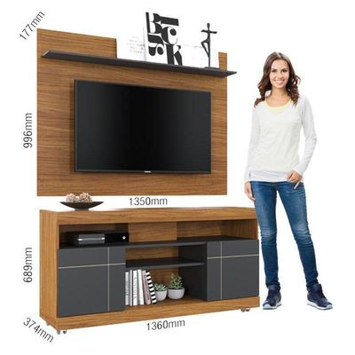 Rack Bancada Ambiente Yara E Painel Para Tv Maia Noce Milano Preto Acetinado – Colibri