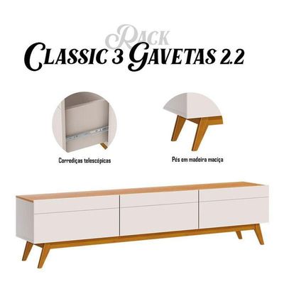 Rack Bancada Classic 3 Gavetas 2.2 Off White Nature - Imcal