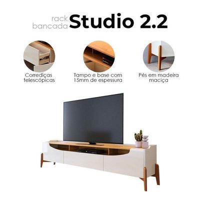 Rack Bancada Ambiente Studio Com Painel Para Tv Loft 2.2 Off White Nature - Imcal