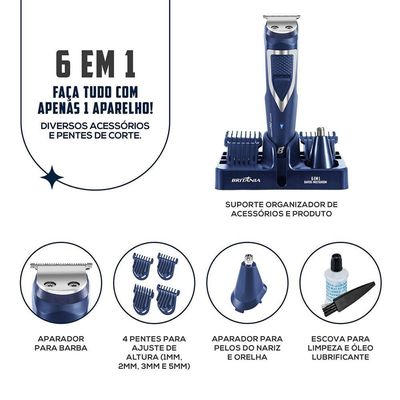 Aparador De Pelos Britânia 6 Em 1 BAPE01 Multigroom Bivolt