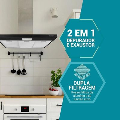 Depurador E Exaustor Preto Philco 80cm PDR80P 3 Velocidades 110V