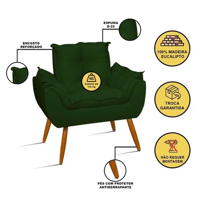 Kit Namoradeira Opala + 2 Poltronas Para Sala Balaqui Decor Verde