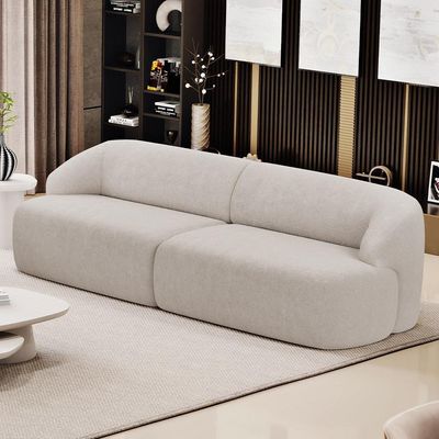 Sofá 3 Lugares Curvo Orgânico Living 250cm Barolo L06 Bouclê Bege