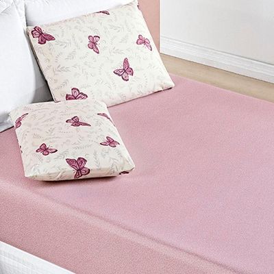 Jogo De Lençol Júlia Casal 3 Peças Micropercal 200 Fios Macio - Borboleta Rosa