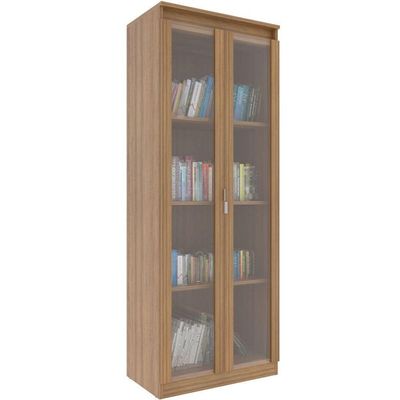 Estante Armário Alta Livreiro Multiuso Office 2 Portas Vidro Amêndoa