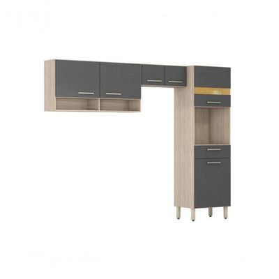 Cozinha Compacta 3 Pçs 6 Pts 1 Gavetas Dama Avena/grafito Demóbile Avena/grafito
