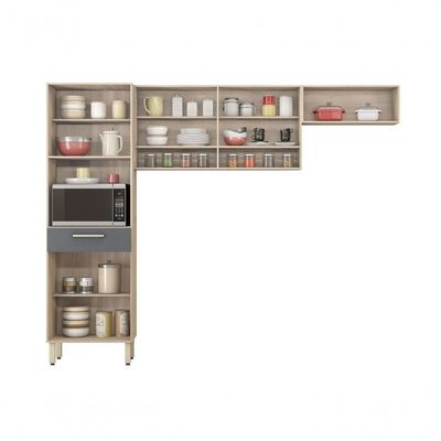 Cozinha Compacta 3 Pçs 6 Pts 1 Gavetas Dama Avena/grafito Demóbile Avena/grafito