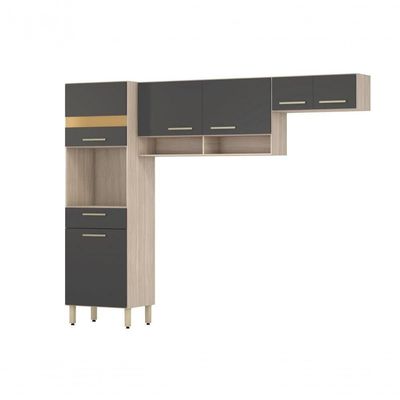 Cozinha Compacta 3 Pçs 6 Pts 1 Gavetas Dama Avena/grafito Demóbile Avena/grafito