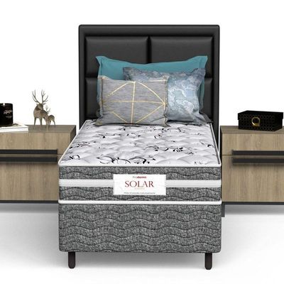 Conjunto Box Solteiro Mola Ensacada Prodormir Solar Bambu Cinza
