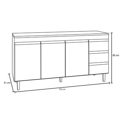 Balcão Gabinete Para Pia 160cm Sem Tampo 3 Portas 3 Gavetas Andréia Branco - Ajl Móveis