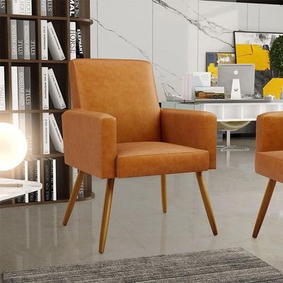 Kit 03 Poltronas Decorativa Para Sala De Estar Maria W01 Pés Palito Couríssimo Whisky - Lyam Decor