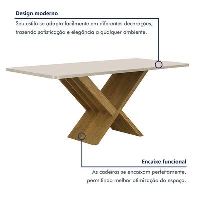 Mesa De Jantar 180cmx90cm Tampo De 40mm Aurora Valdemoveis Cinamomo/off White