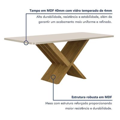 Mesa De Jantar 180cmx90cm Tampo De 40mm Aurora Valdemoveis Cinamomo/off White