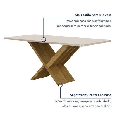 Mesa De Jantar 180cmx90cm Tampo De 40mm Aurora Valdemoveis Cinamomo/off White