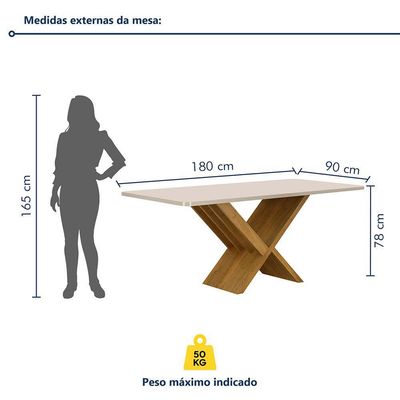 Mesa De Jantar 180cmx90cm Tampo De 40mm Aurora Valdemoveis Cinamomo/off White