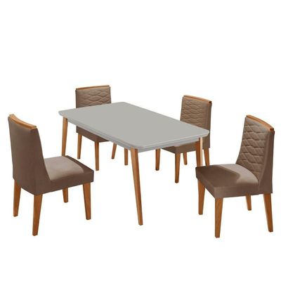 Mesa De Jantar Copper 120cm Tampo Mdf 4 Cadeiras Moderna Veludo Capuccino/off/nat/serig Off