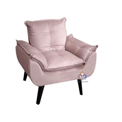Poltrona/cadeira Decorativa Glamour Veludo Rosa Nude Com Pés Quadrado Rosa Nude