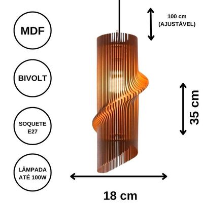 Luminária Teto Tipo Pendente Maia Mdf - Completa Cor: Marrom