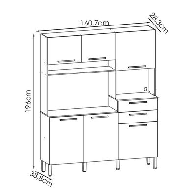Cozinha Compacta 6 Portas 2 Gavetas 161Cm Montesa Freijo.