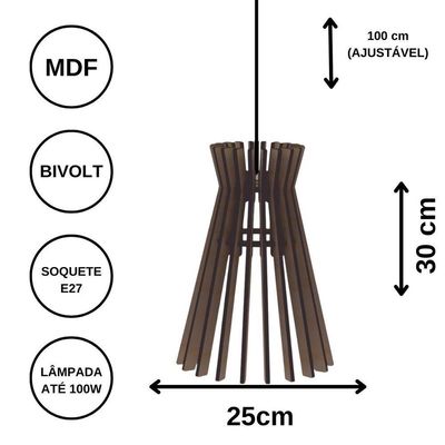 Luminária Teto Tipo Pendente Havana Mdf - Completa Cor: Preta