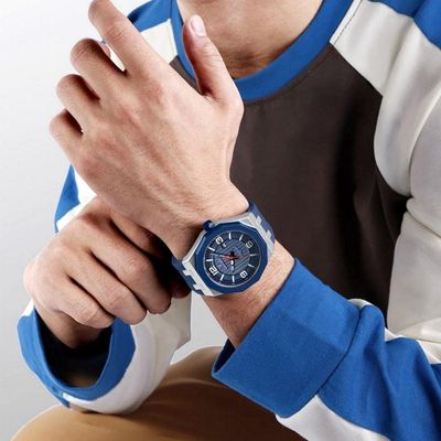 Relógio Para Homem Pulseira De Silicone 3atm Resistente à água Data Automática Azul