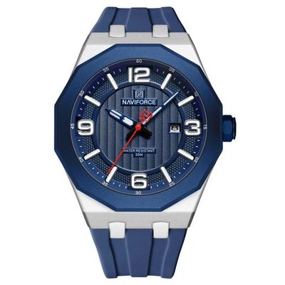 Relógio Para Homem Pulseira De Silicone 3atm Resistente à água Data Automática Azul