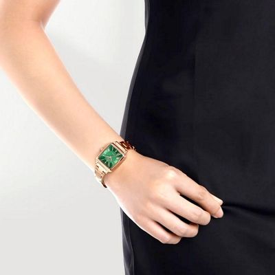 Relógio Feminino Mostrador Quadrado Ponto De Luz Em Aço Inoxidavel Impermeavel Verde