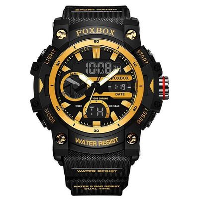 Relógio De Quartzo Masculino Esportivo Digital Led 5atm A Prova D´agua Preto Dourado