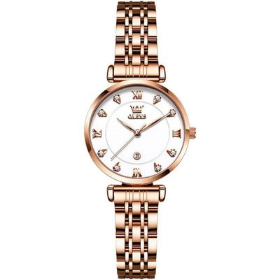 Relógio Feminino De Quartzo Dial Strass Pulseira De Aço Inoxidável A Prova D´agua Branco
