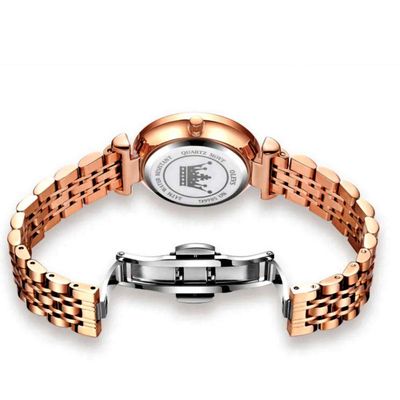 Relógio Feminino De Quartzo Dial Strass Pulseira De Aço Inoxidável A Prova D´agua Branco