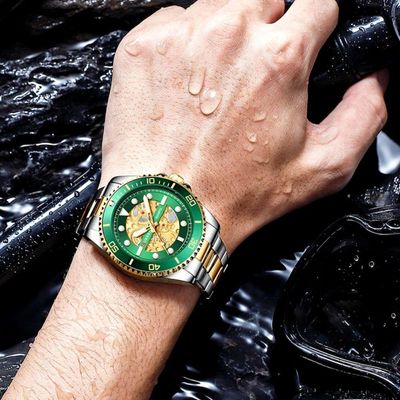 Relógio De Quartzo Masculino Em Aço Inoxidável Turbilhão Esportivo à Prova D´agua Verde