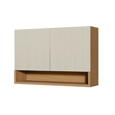 Armário Aéreo Nesher Simone Mendes em MDF 15mm com 2 Portas e 2 Prateleiras - 120cm de largura  Carvalho/Greige