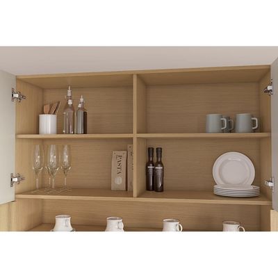 Armário Aéreo Nesher Simone Mendes em MDF 15mm com 2 Portas e 2 Prateleiras - 120cm de largura  Carvalho/Greige