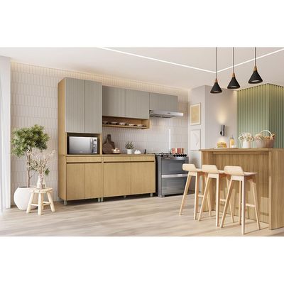 Armário Aéreo Nesher Simone Mendes em MDF 15mm com 2 Portas e 2 Prateleiras - 120cm de largura  Carvalho/Greige