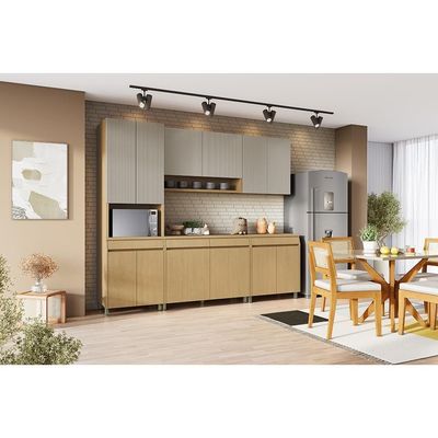 Armário Aéreo Nesher Simone Mendes em MDF 15mm com 2 Portas e 2 Prateleiras - 120cm de largura  Carvalho/Greige
