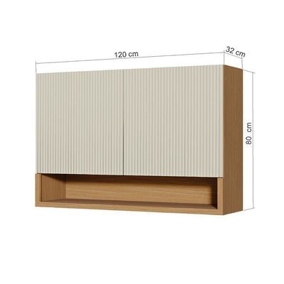 Armário Aéreo Nesher Simone Mendes em MDF 15mm com 2 Portas e 2 Prateleiras - 120cm de largura  Carvalho/Greige