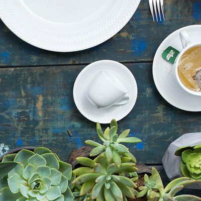 Conjunto 6 Xícaras de Café com Pires em Porcelana 75ml Branco Chevron Germer